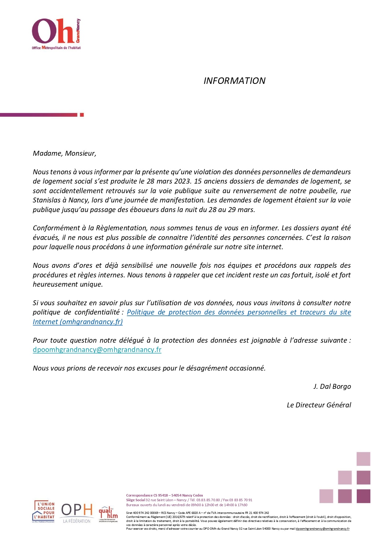 Info Violation des données