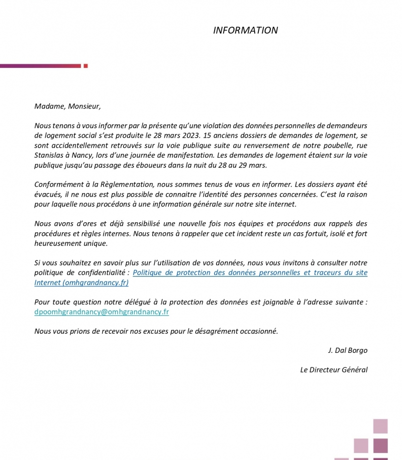 INFORMATION IMPORTANTE
